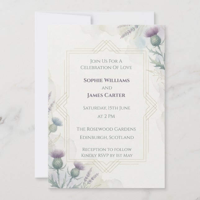 Elegant Gold Thistle Frame Scottish Wedding Invita Invitation (Front)