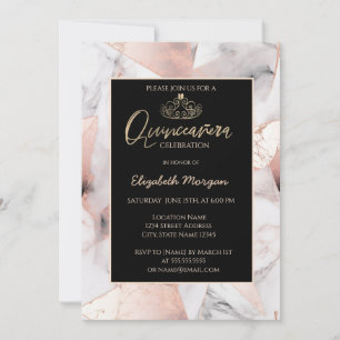 Elegant Gold Tiara,Rose Gold Geometric Marble Invitation