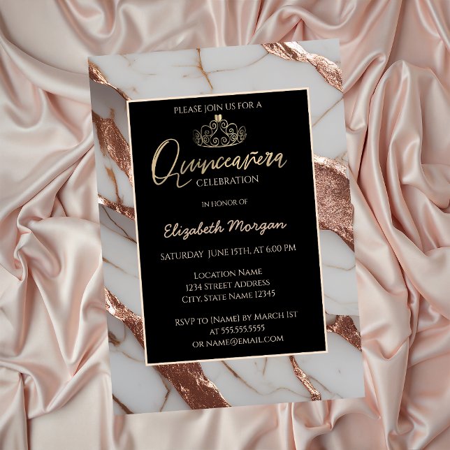 Elegant Gold Tiara,Trendy Copper Glitter Marble  Invitation (Creator Uploaded)