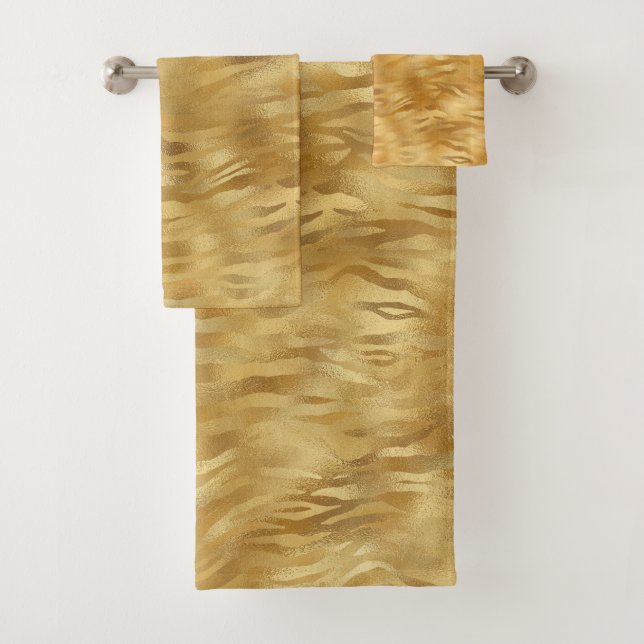 Elegant Gold Tiger Animal Print  Bath Towel Set (Insitu)