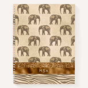 Elegant Gold Tiger Elephant Monogram Initials Notebook