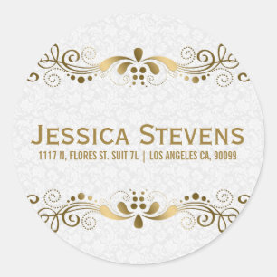 Elegant Gold Tones Floral Lace With White Damasks Classic Round Sticker