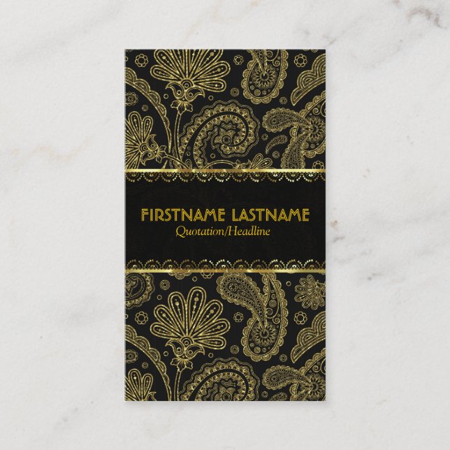 Elegant Gold Tones Ornate Paisley Pattern Template Business Card (Front)