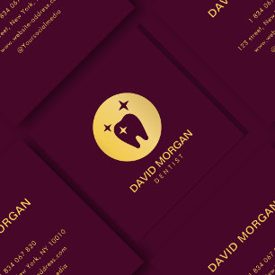 Elegant Gold Tooth Logo Dentist Square Business Card