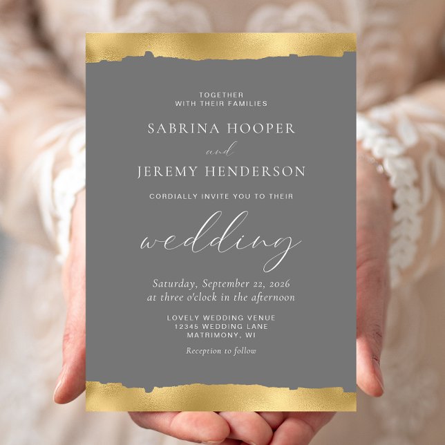 Elegant Gold Torn Edge Grey Invitation (Creator Uploaded)