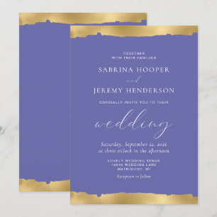 Elegant Gold Torn Edge Very Peri Wedding Invitation