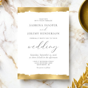 Elegant Gold Torn Edge White Wedding Invitation