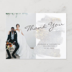 Elegant Gold-Touched Silver-Grey Wedding Thank You Postcard