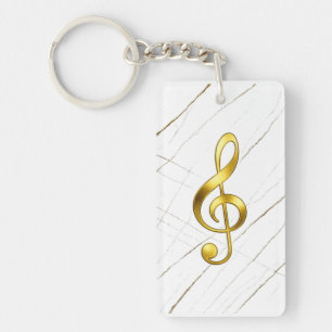 Elegant Gold Treble Clef on Black Marble Keychain
