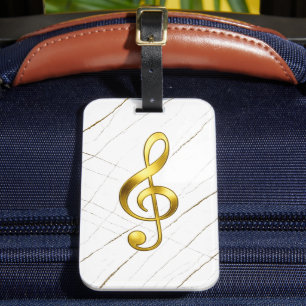 Elegant Gold Treble Clef on Black Marble Luggage Tag