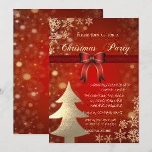 Elegant Gold Tree, Bow Corporate  Christmas Party Invitation