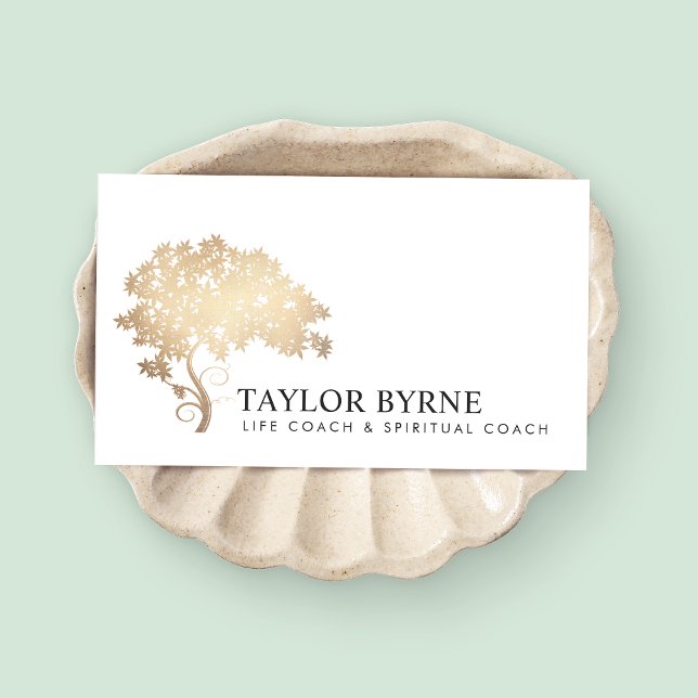 Elegant Gold Tree Logo Professional Business Card (Creator Uploaded)