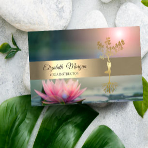 Elegant Gold Tree Lotus Yoga Business Card