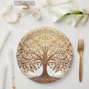 Elegant Gold Tree of Life Celebration Paper Plate