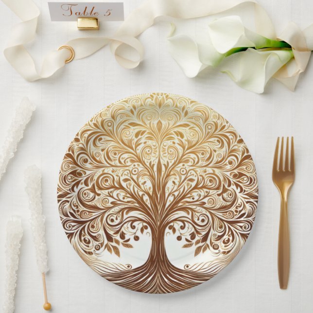 Elegant Gold Tree of Life Celebration Paper Plate (Wedding)