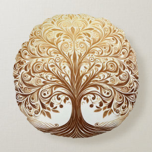 Elegant Gold Tree of Life Spiritual Zen Round Pillow