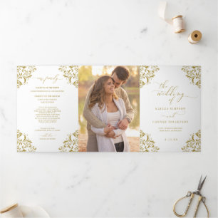 Elegant Gold Tri-fold Wedding Program Booklet Programme