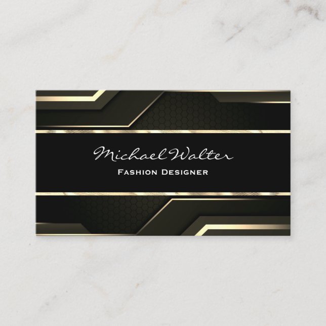 Elegant Gold Trim | Sleek Black Business Card (Front)