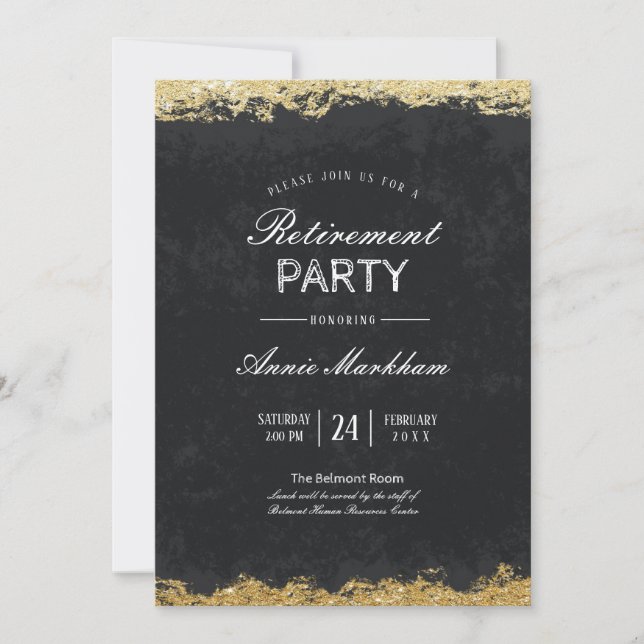 Elegant Gold Trim Velvet Retirement Luncheon Invitation (Front)