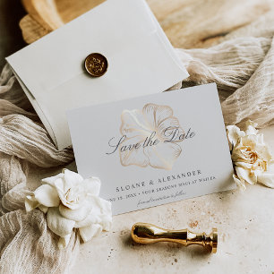 Elegant Gold Tropical Hibiscus Flower Wedding Save The Date