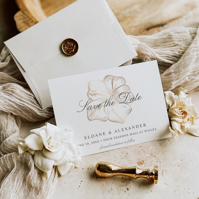 Elegant Gold Tropical Hibiscus Flower Wedding Save The Date (Creator Uploaded)