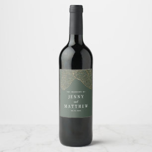 Elegant Gold Tropical Leaves Wedding Wine Label