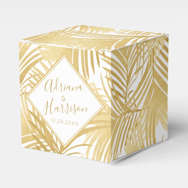 Elegant Gold Tropical Palm Leaves Favor Box (Front Side)