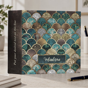 Elegant gold turquoise green girly mermaid scales binder