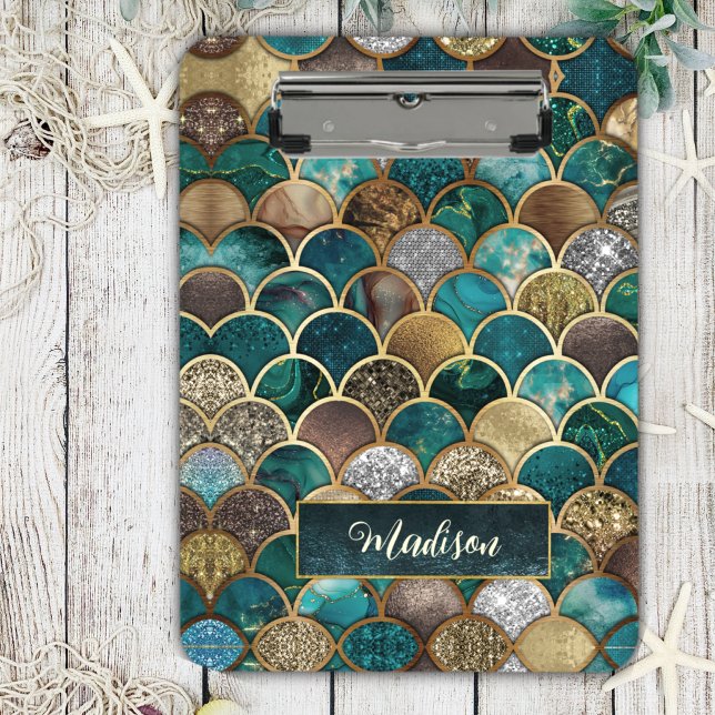 Elegant gold turquoise green girly mermaid scales  clipboard (Creator Uploaded)