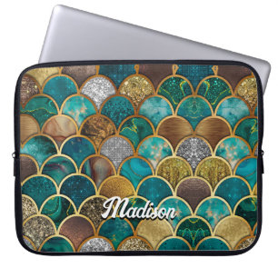 Elegant gold turquoise green girly mermaid scales laptop sleeve