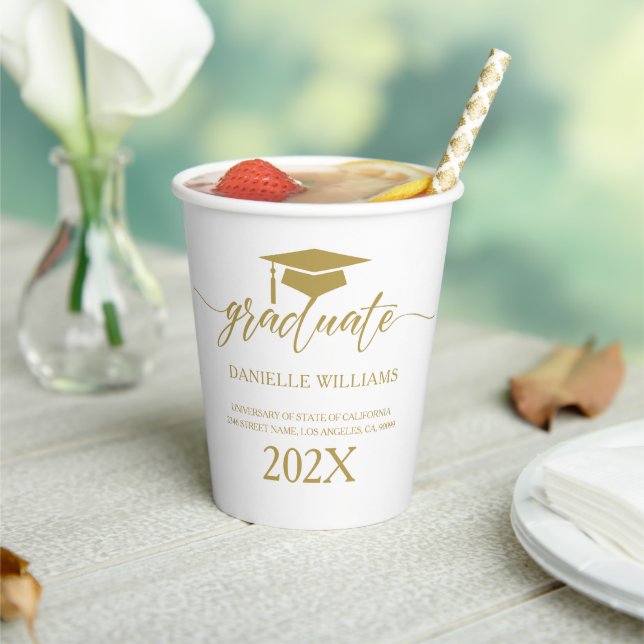 Elegant Gold Typography On White Background Paper Cups (Insitu)