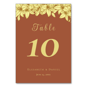 Elegant Gold Typography Terracotta Wedding Table Number