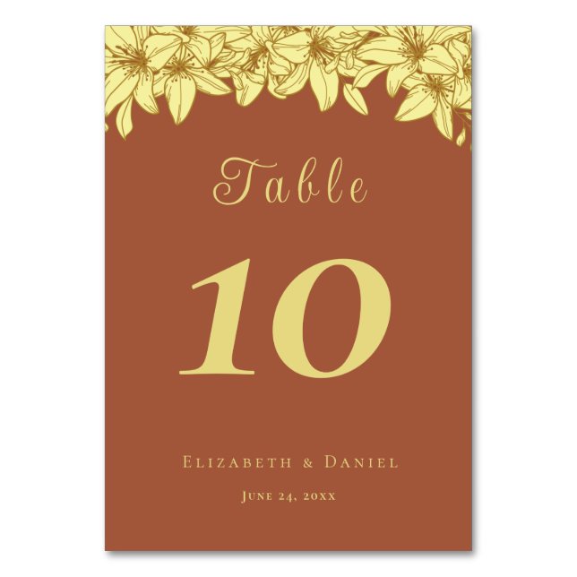 Elegant Gold Typography Terracotta Wedding Table Number (Front)
