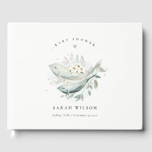 Elegant Gold Underwater Floral Fish Baby Shower Guest Book