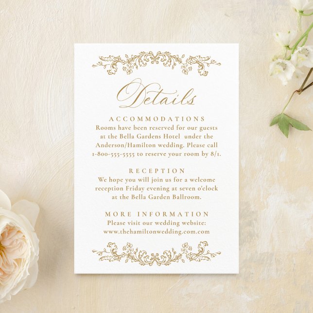 Elegant Gold Victorian Floral Wedding Details Enclosure Card (Creator Uploaded)