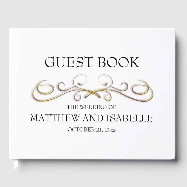 Elegant Gold Victorian Flourish Wedding Guest Book (Front)