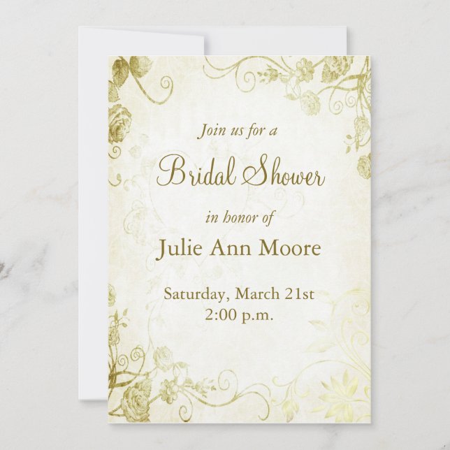 Elegant Gold Vintage Bridal Shower Invitation (Front)