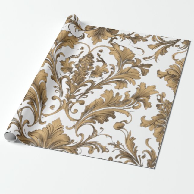 Elegant Gold Vintage Damasks  Wrapping Paper (Unrolled)