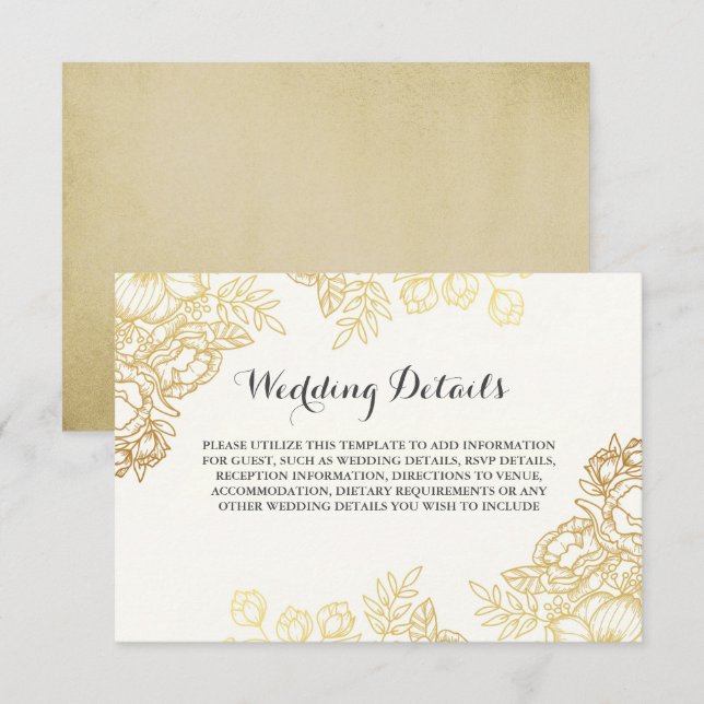 Elegant Gold Vintage Floral Wedding Details Invitation (Front/Back)