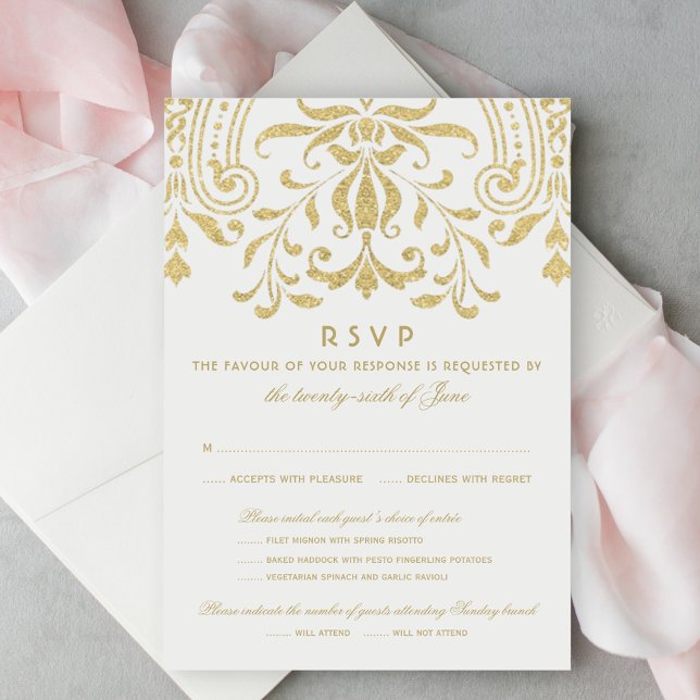 Elegant Gold Vintage Glamour Wedding RSVP Card (Creator Uploaded)