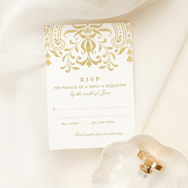 Elegant Gold Vintage Glamour Wedding RSVP Card (Creator Uploaded)