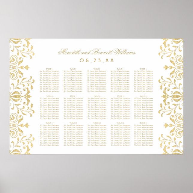 Elegant Gold Vintage Glamour Wedding Seating Poster (Front)