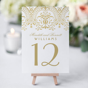 Elegant Gold Vintage Glamour White Monogram Table Number