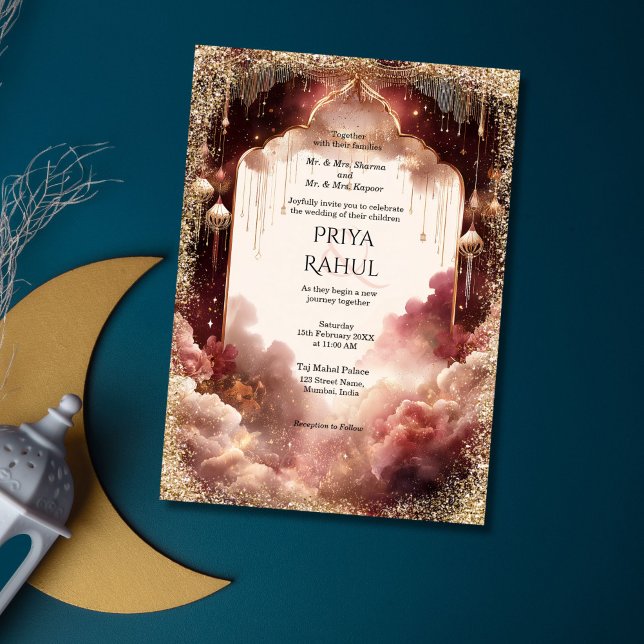 Elegant Gold Vintage Maroon Indian Wedding Invitation (indian maroon and gold wedding arch 
)