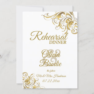 Elegant Gold Vintage Swirls Wedding Rehearsal Din Invitation