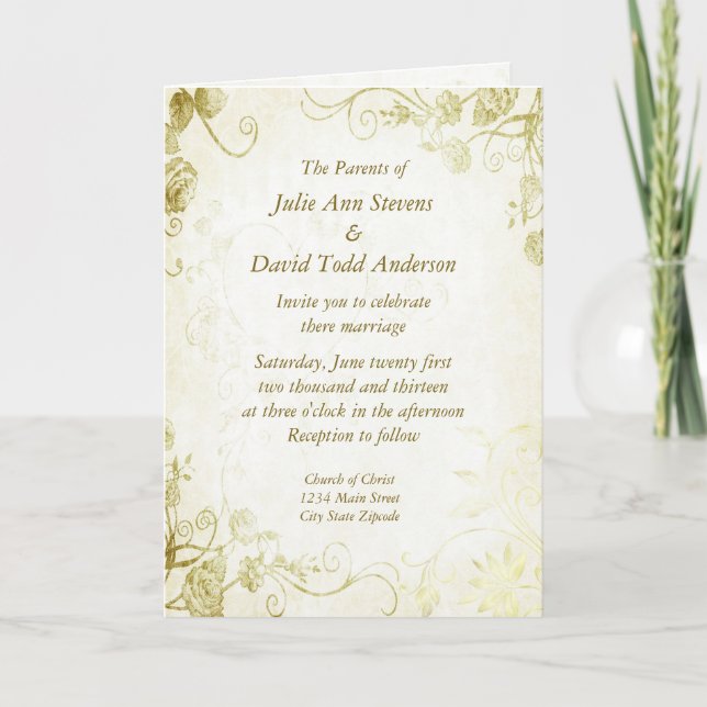 Elegant Gold Vintage Wedding Invitation (Front)