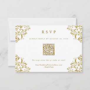Elégant Gold Vintage Wedding QR Code carte RSVP