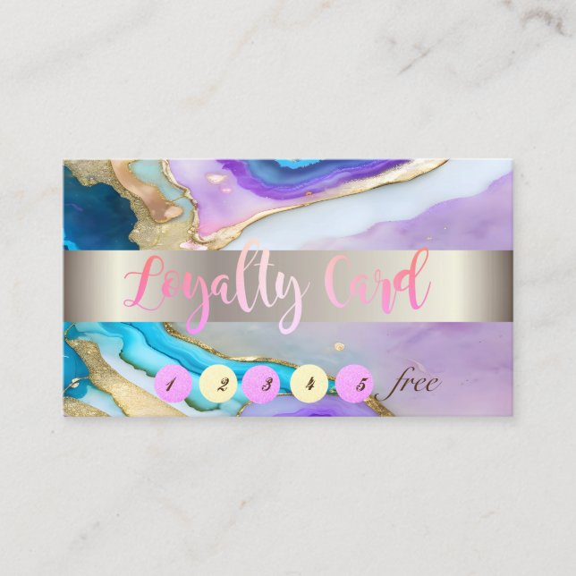 Elegant Gold Violet Blue Marble Stone  Loyalty Card (Front)