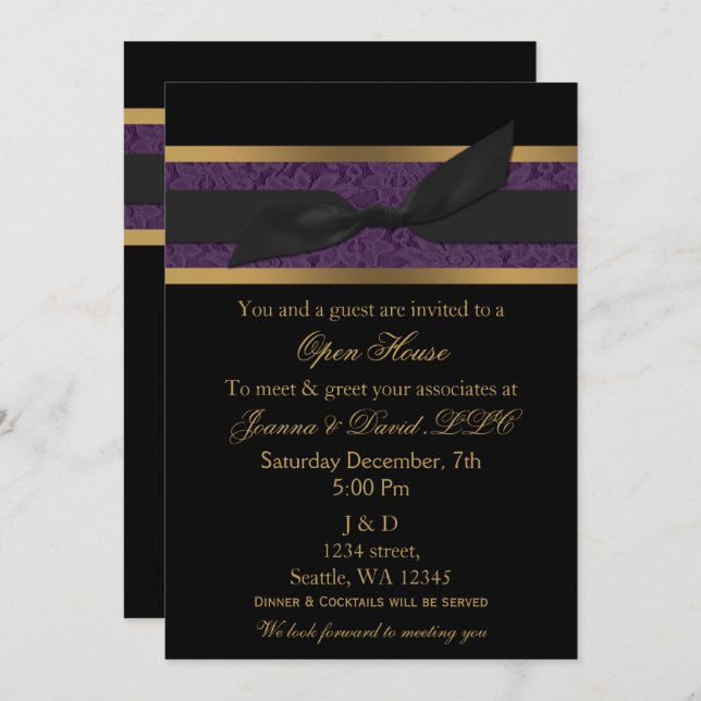 Elegant Gold violet Corporate party Invitation (Devant / Derrière)