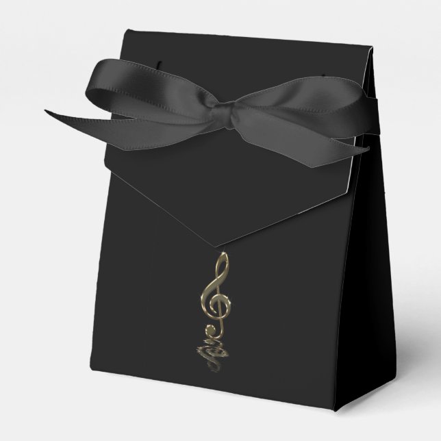Elegant Gold Violin Key,Black Favor Box (Front Side)